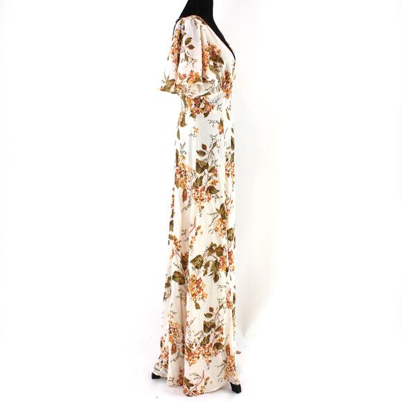 Reformation Shayla Bella Cream Floral Print V-Neck Dress 6 NEW Short Sleeve Maxi - Picture 2 of 8